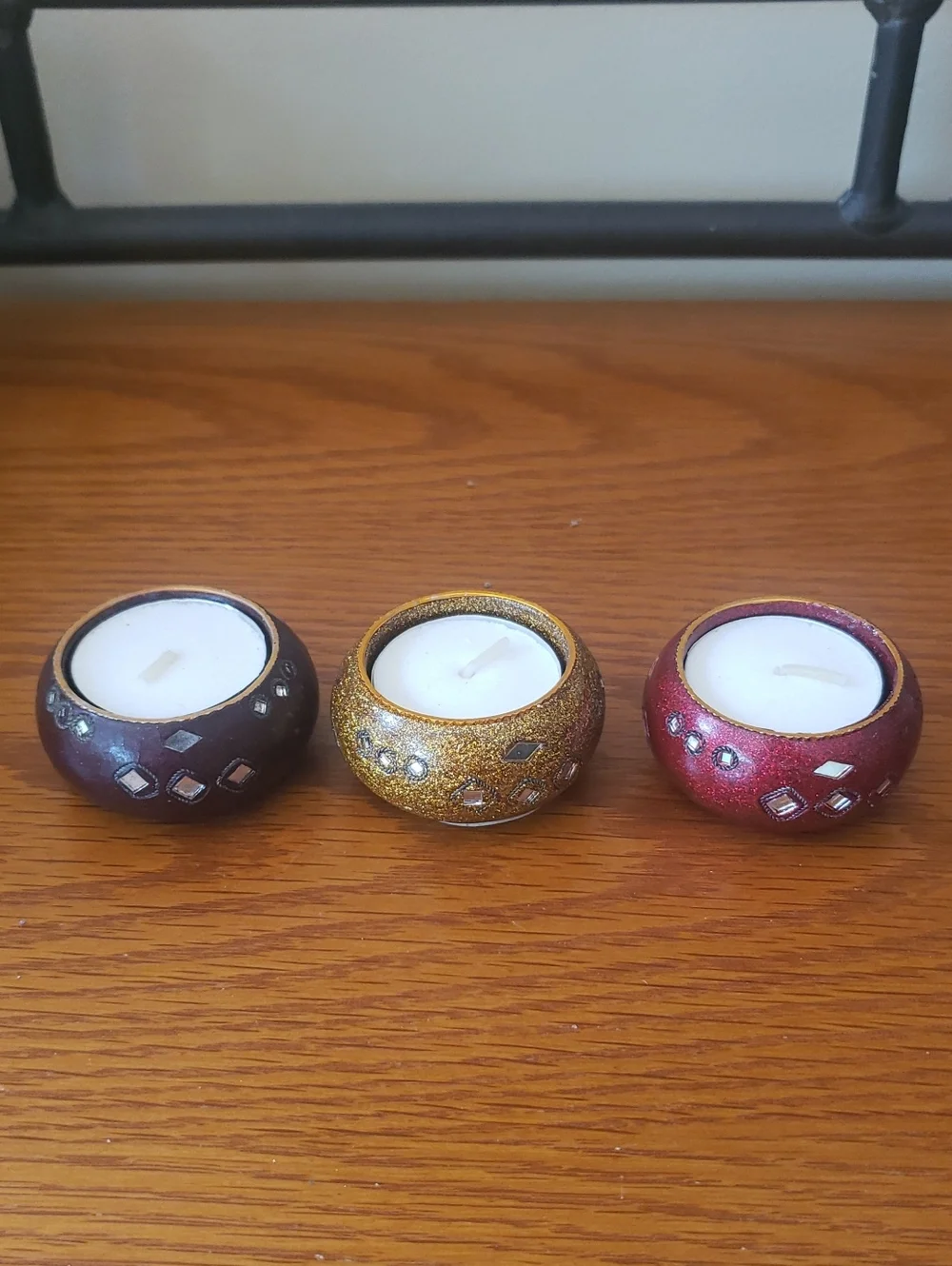 Decorative Glitter Tealight Holders - Gold, Red, Brown